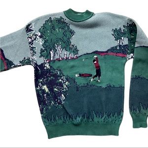 Vtg Grand Slam golf print sweater sz L